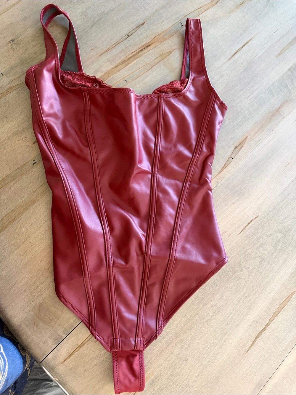 Red Faux Leather Bodysuit - Women